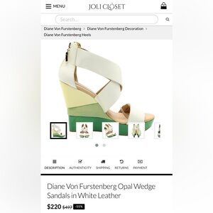 Preloved $497 Diane von Furstenberg Opal Wedge Sandals in White Leather Size 7.5